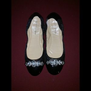Adrienne Vittadini Crystal Gem Jewel Black Flats